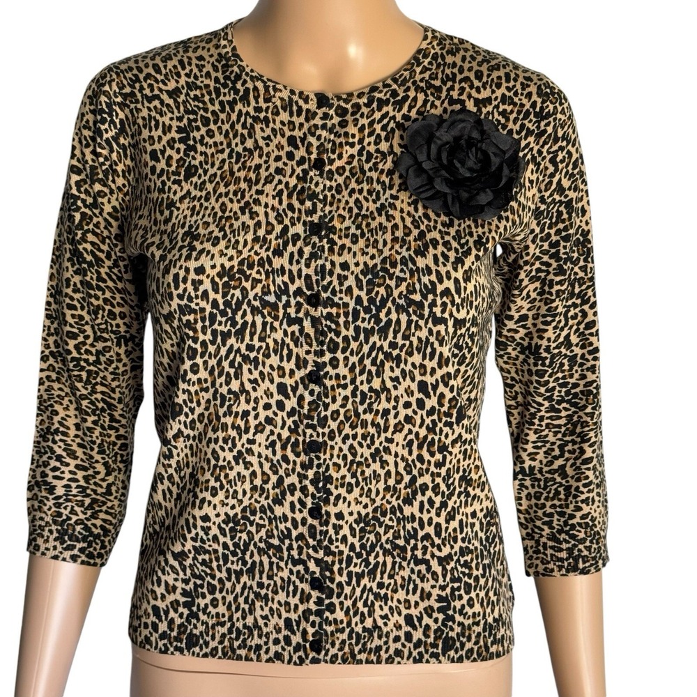 August Silk Cardigan Leopard Print rosette Womens S Silx